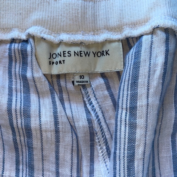 Jones New York Blue and White Striped Cropped Linen Pants - Picture 5 of 8